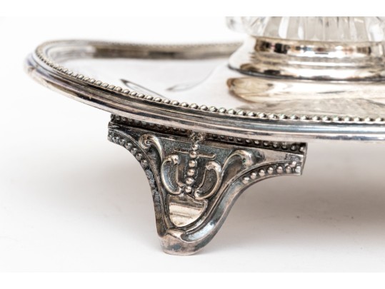 Martin, Hall & Co. Silver Plated Desk Caddy With Crystal Bottles