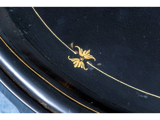 Chinoisserie Oval Ebonised And Gilt Papier Mache Tray Top Table