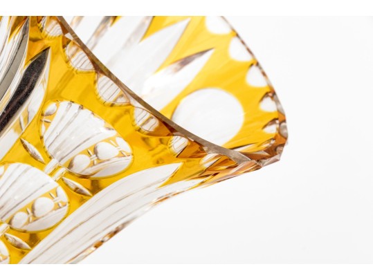 Bohemian Style Yellow Cut To Clear Crystal Fluted Vase