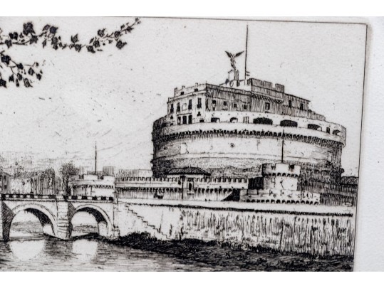 Carlo Dottarelli (Italian, 20th C.) Signed Etching On Paper, Castel Sant'Angelo, Rome