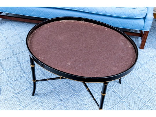 Chinoisserie Oval Ebonised And Gilt Papier Mache Tray Top Table