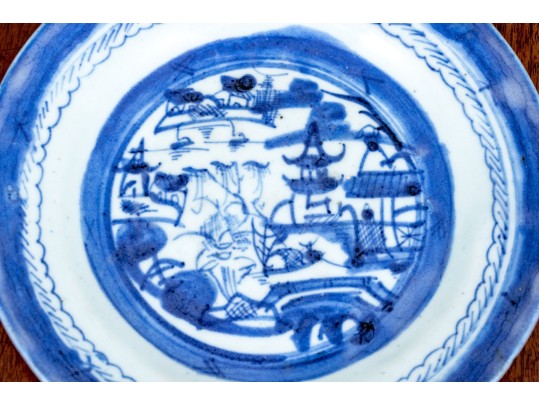 Collection Of Nine Antique 19th C. Chinese Export Blue And White Canton Pattern Porcelain