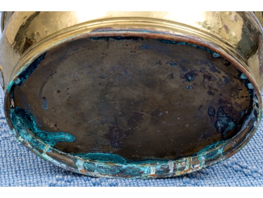 Antique Brass Oval Lion Mask Handled Jardiniere