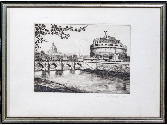Carlo Dottarelli (Italian, 20th C.) Signed Etching On Paper, Castel Sant'Angelo, Rome