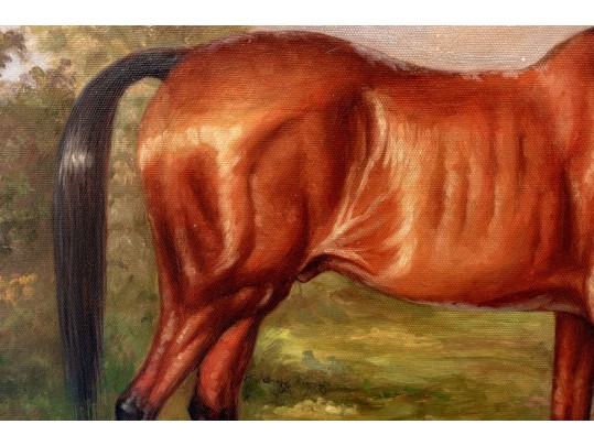 Signed Lawson Oil On Canvas, Bay Horse In Landscape