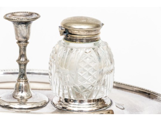 Martin, Hall & Co. Silver Plated Desk Caddy With Crystal Bottles
