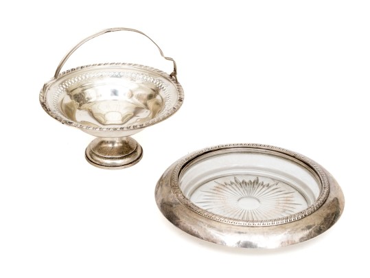 Weighted Sterling Sugar Basket And Silver Mounted Bottle Coaster