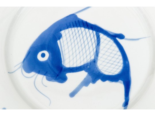 Chinese Blue And White Fish Motif Porcelain Plates And Bowls