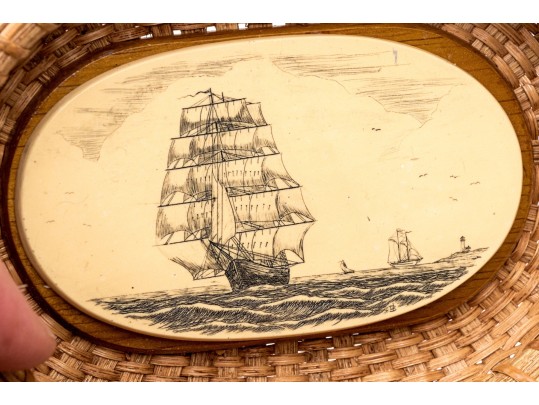 Vintage Nantucket Basket With Scrimshaw Lid