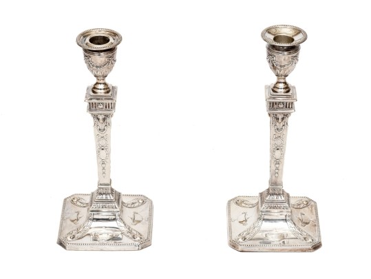 Pair Of Georgian English London Weighted Sterling Silver Candlesticks