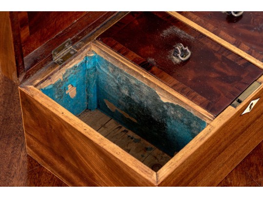 Antique Mahogany And Satinwood Banded Tea Caddy