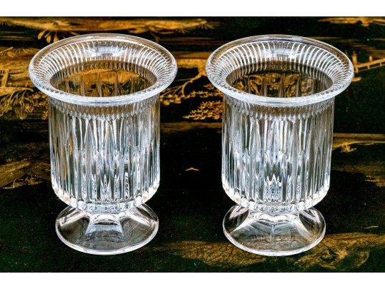 Pair Of Quality Glass Footed Hurricanes
