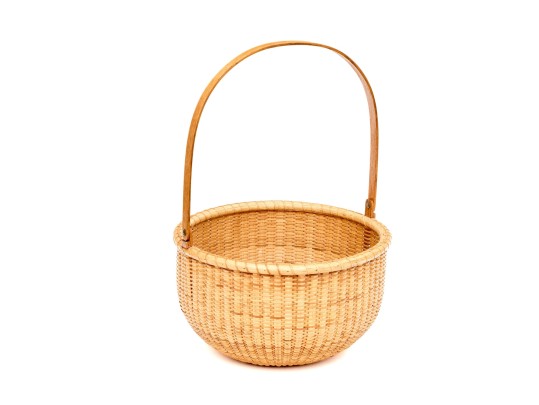 Fabulous Signed Nantucket Woven Basket With Swing Handle