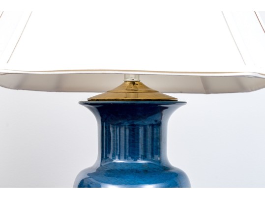 Pair Of Chinese Blue Glazed Vases Mounted As Table Lamps