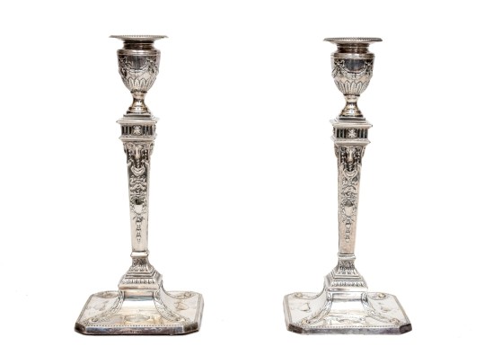 Pair Of Georgian Sterling Silver Weighted Candlesticks
