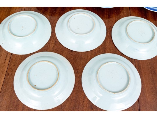 Assembled Set Of Nine 19th C. Chinese Export Blue And White Porcelain Plates