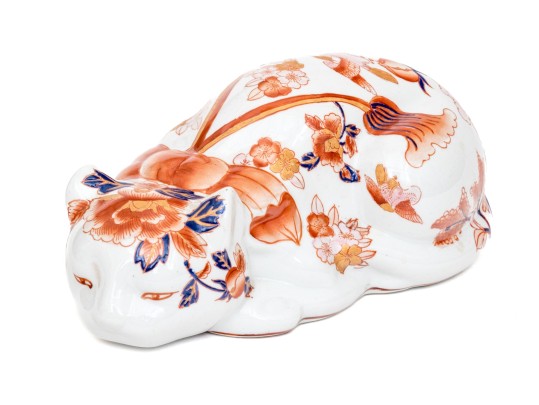 Neiman Marcus Hand-Painted Porcelain Sleeping Cat