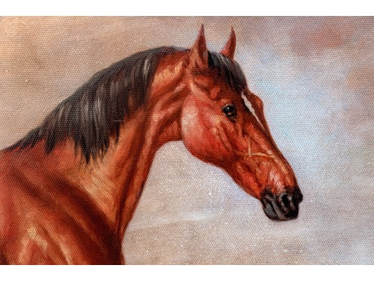 Signed Lawson Oil On Canvas, Bay Horse In Landscape