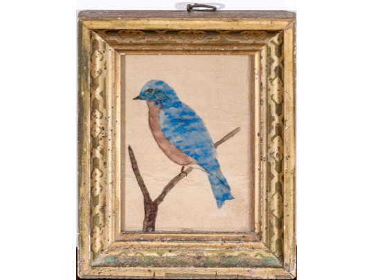 Diminutive Watercolor On Paper, Perched Bluebird