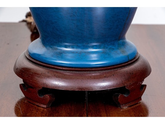 Pair Of Chinese Blue Glazed Vases Mounted As Table Lamps