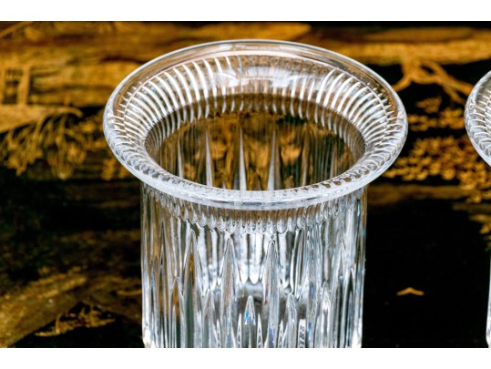 Pair Of Quality Glass Footed Hurricanes