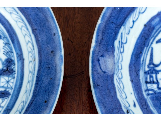 Assembled Set Of Nine 19th C. Chinese Export Blue And White Porcelain Plates