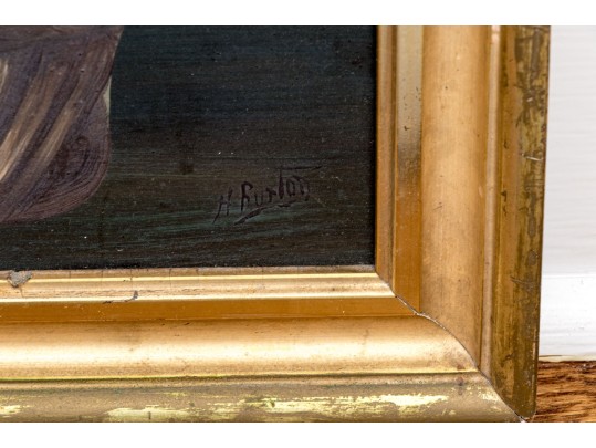 Signed H. Burton Oil On Board, Still Life With Fruit In Basket