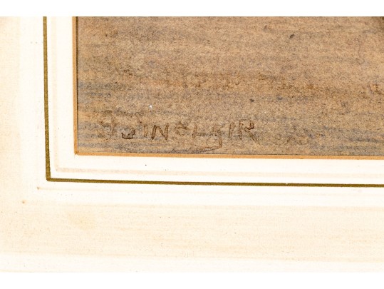 Signed Watercolor, Vast Landscape With Bending River And Mountains