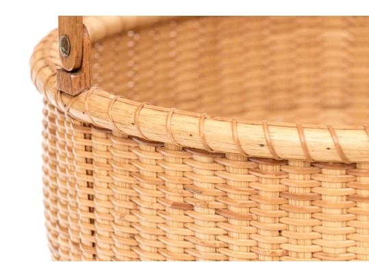 Fabulous Signed Nantucket Woven Basket With Swing Handle