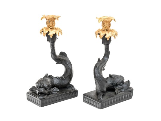 Pair Of Grotesque Dolphin Candlesticks