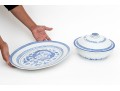 Chinese Blue And White Rice Pattern Porcelain Serving Wares