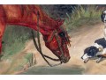 Antique Oil On Board, Horse And Dogs In Landscape
