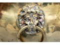Antique Brass Oval Lion Mask Handled Jardiniere