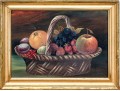 Signed H. Burton Oil On Board, Still Life With Fruit In Basket