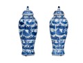Pair Of Decorative Blue And White Porcelain Lidded Baluster Jars