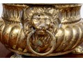 Antique Footed Brass Jardiniere With Lion Mask Handles