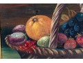 Signed H. Burton Oil On Board, Still Life With Fruit In Basket