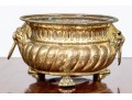 Antique Footed Brass Jardiniere With Lion Mask Handles