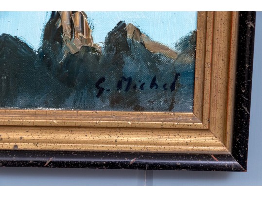 Signed S. Michel Oil On Canvas, Lakeside View Of Chillon Castle, Switzerland