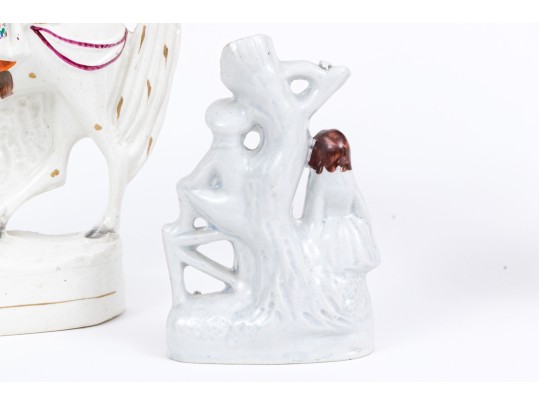 Collection Of Three English Staffordshire Hand-Painted Spill Vases With Larger Sculpture