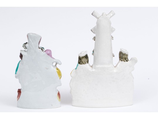 Two Piece Hand-painted Staffordshire Figural Sculptures, Including A Vase