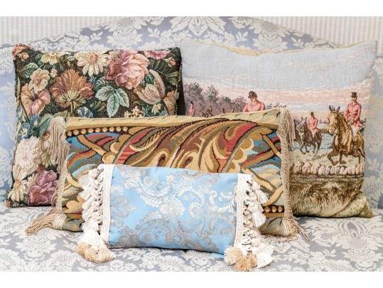 Vintage Collection Of Needlepoint And Upholstered Accent Pillows