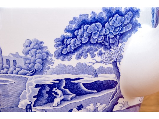 Oversized English, Spode Blue And White Transfer Ware Lidded Kettle