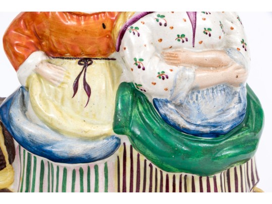 English Staffordshire Hand-painted Figural Fisher Women Ceramic Sculpture