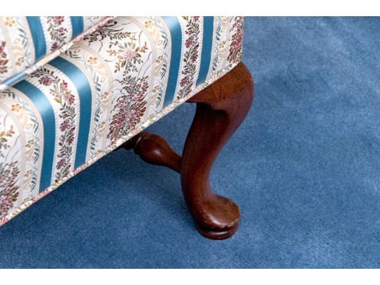 Pair Of Custom Upholstered Wingback Queen Anne Style Armchairs