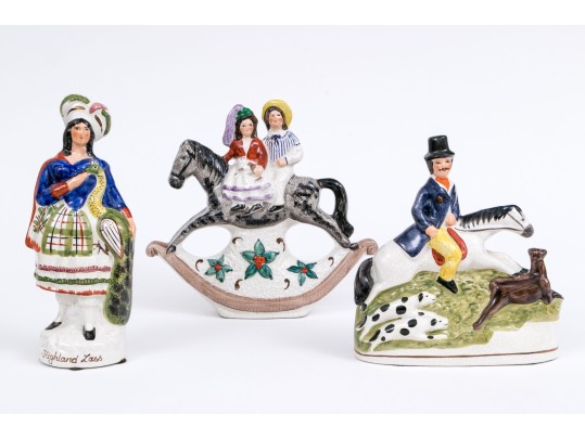 Three English Staffordshire Hand-Painted Ceramic Figures