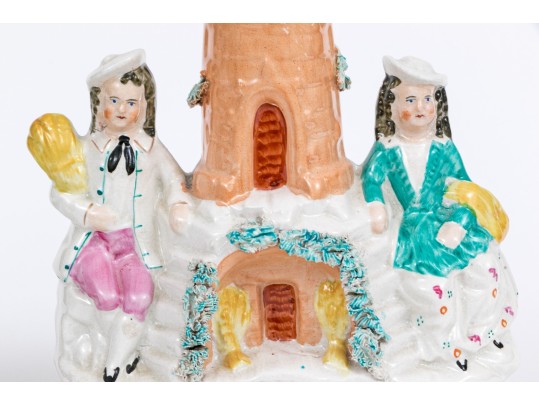 Two Piece Hand-painted Staffordshire Figural Sculptures, Including A Vase