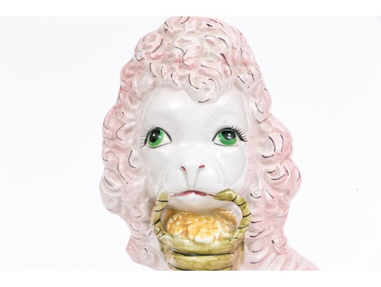 Fantastic Italian Hand-Painted Majolica Poodle On Pillow