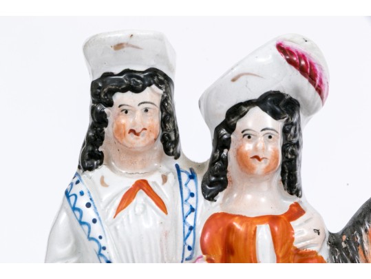 Set Of Two English Staffordshire Hand-painted Figural Sculptures