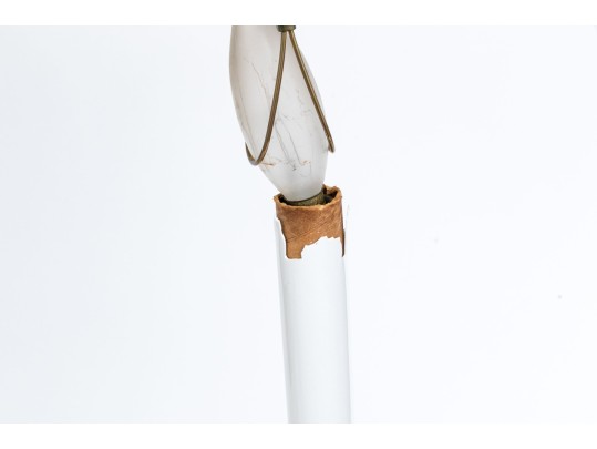 Pair Of Ebonized And Gilt Candlestick Form Table Lamps